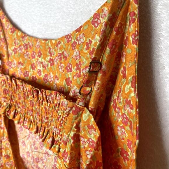 Wild Fable Sleeveless Floral Woven Bodycon Mini Dress Square Neck Cutout Orange - Picture 13 of 15